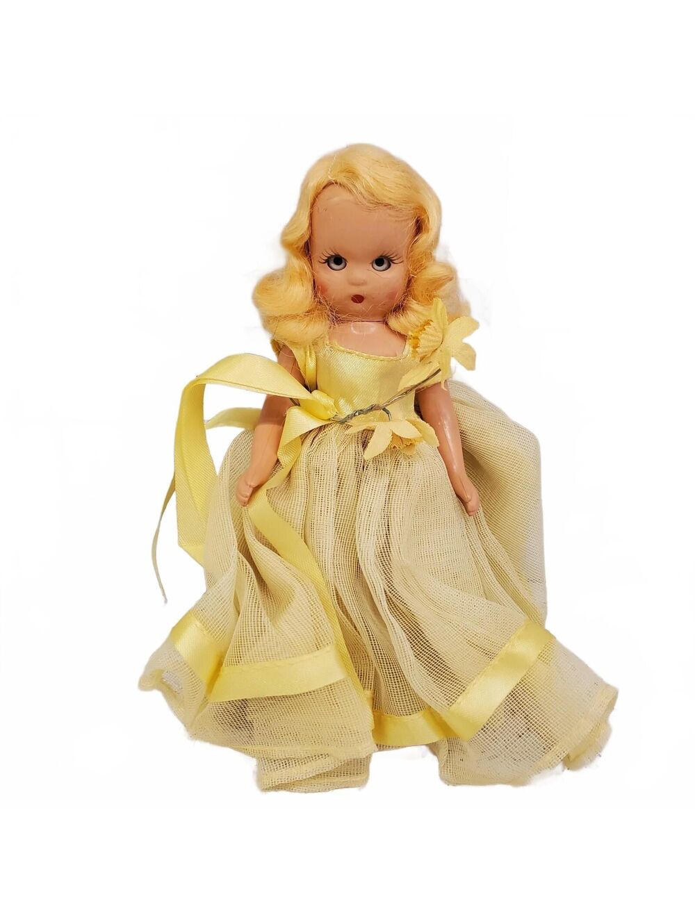 Nancy Ann Storybook Doll Bisque Bridesmaid Yellow Dress 1940s 8"